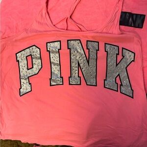 PINK Victoria's Secret Tank Top in Pink with Silver Glitter Logo